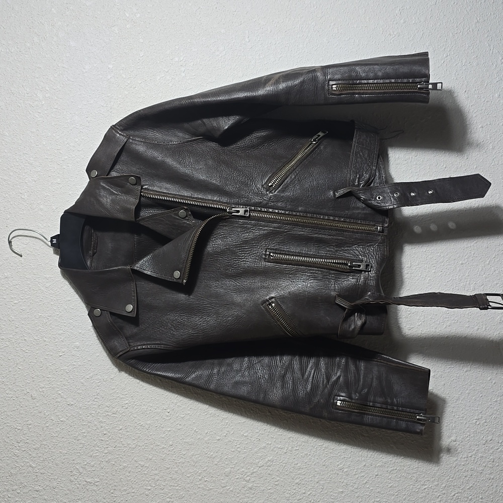ALLSAINTS Lamb Leather Biker Jacket - Black - 10 US